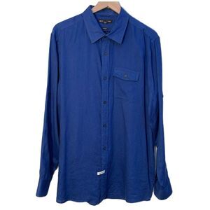 MICHAEL KORES 100% Linen Button Up Shirt Tailored Fit XL Cobalt Blue Pockets.